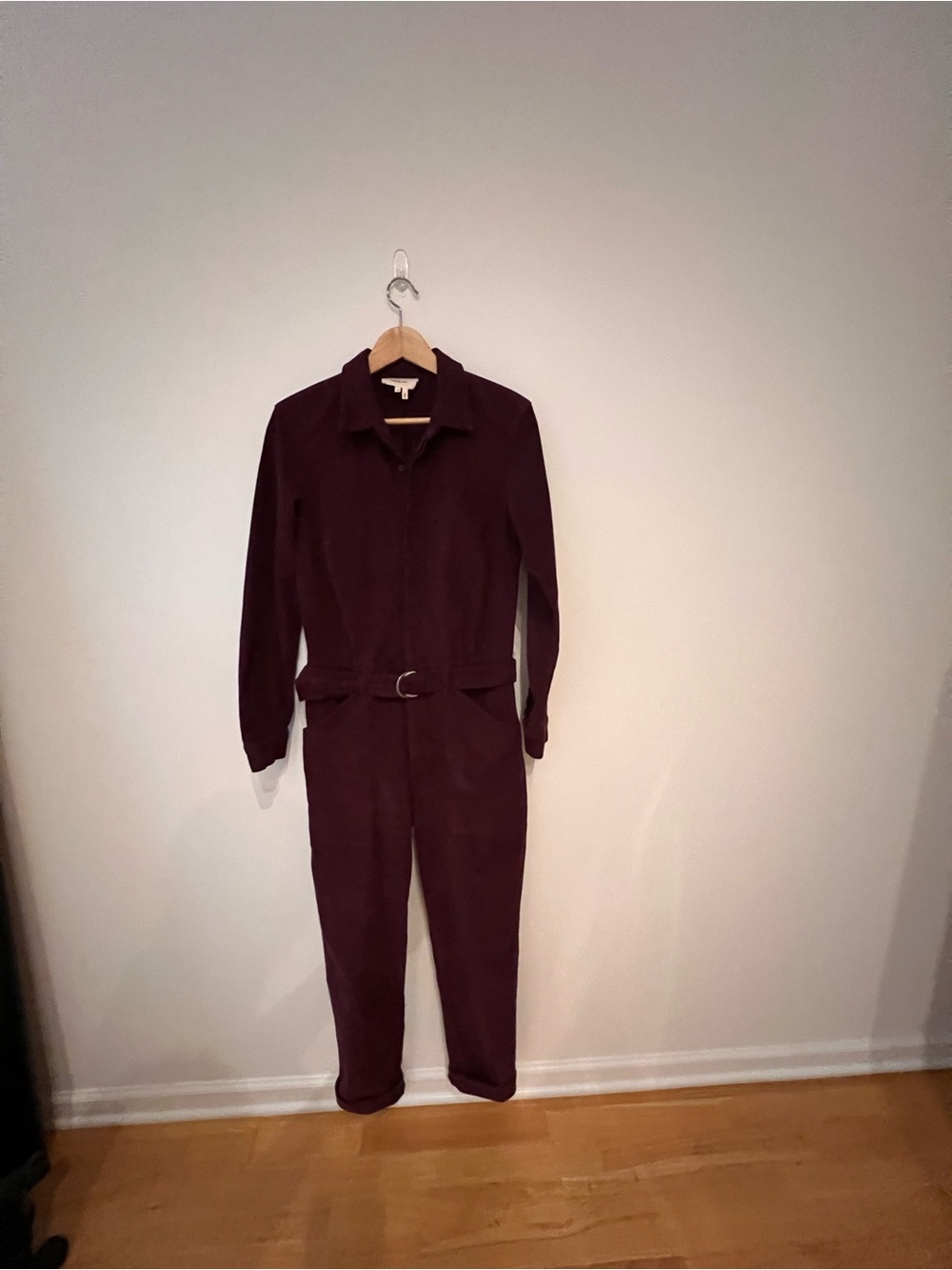 ba&sh Deep Burgundy Long-Sleeve Belted Jumpsuit